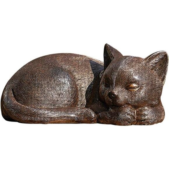 Bronze Sleeping Cat Statue, 3.5H, Garden Collection, Resin and Stone - Picture 1 of 4